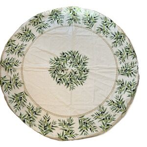 Poupees Yolande 64" Round Coated Cotton Tablecloth Olive Print Green Made France